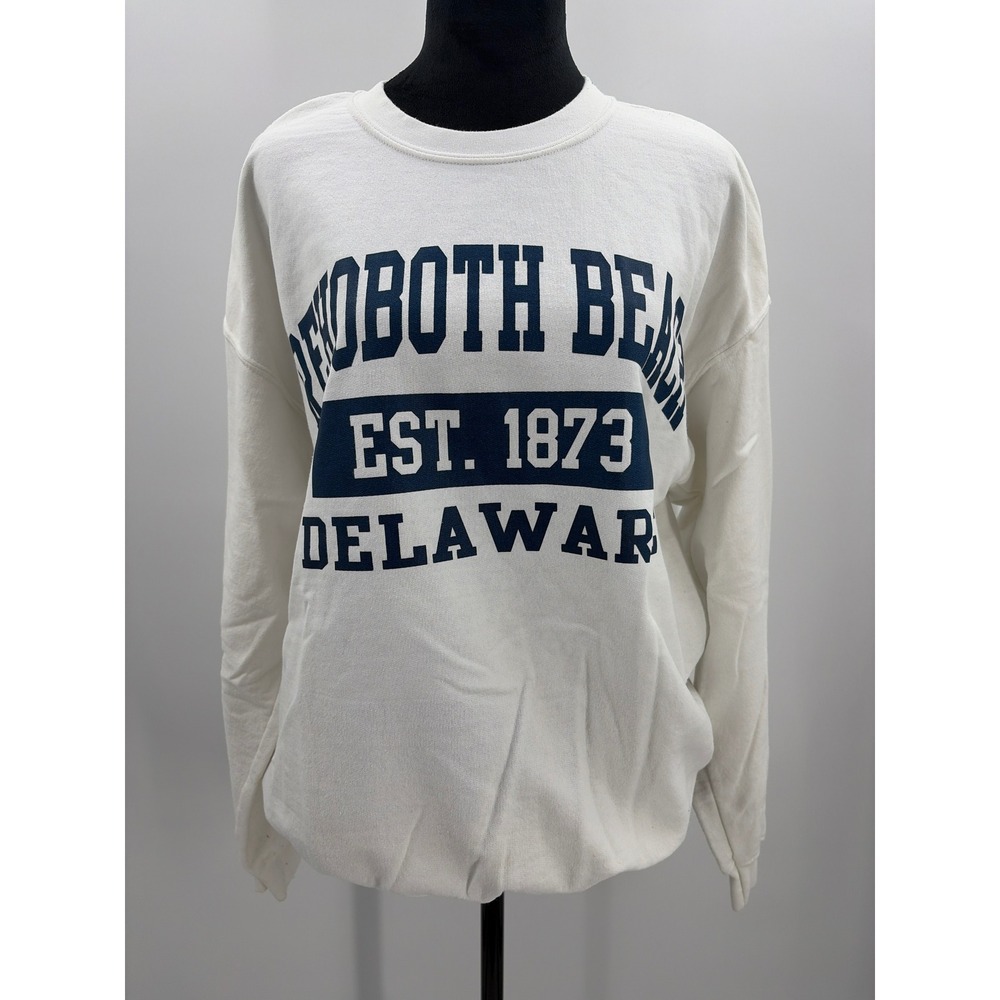Gildan Rehoboth Beach Delaware Sweatshirt White Navy Blue Graphic Large